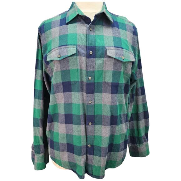UNTUCKit Flannel Shirt Mens XL Green Blue Plaid Button-Up Cotton Outdoor Hunting - Picture 2 of 12